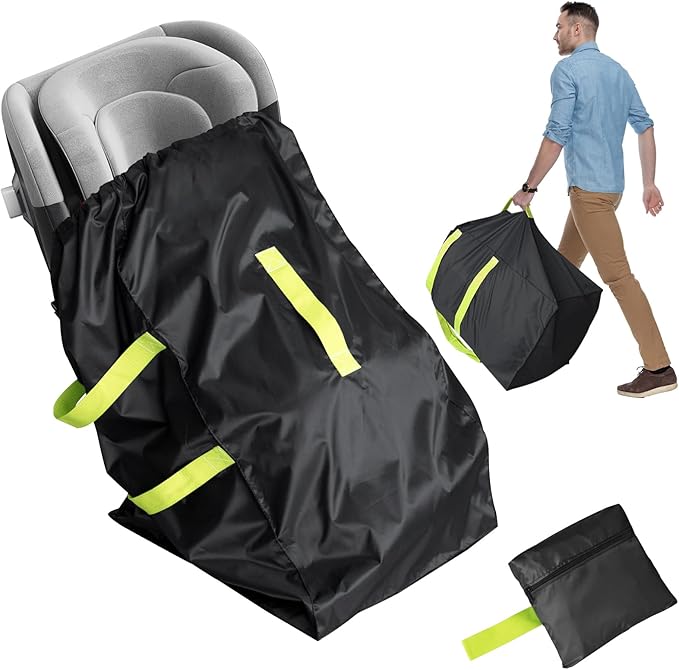 DMS PROTECTOR Car Seat Travel Bag for Airplane, Water-Resistant Gate Check Bag with Adjustable Carry Straps, Universal Fit, Durable Carseat Cover For Airplane Travel, Black