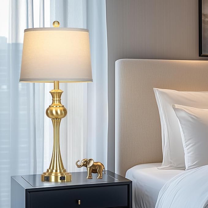 Cinyirong 28.75" Gold Table Lamps for Living Room,Touch Lamps for Bedrooms Set of 2 - Nightstand Table Lamp with USB C+A, 3 Way Dimmable Bedside Lamps End Tables, Antique Brass