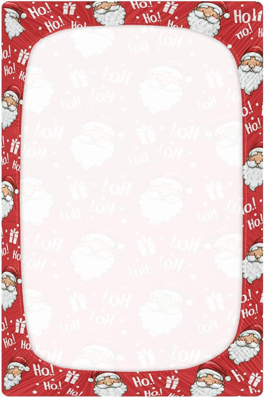 Christmas Santa Hohoho Crib Sheets Soft Breathable Fitted Baby Crib Sheets Mattress Cover for Girl Boy, 52" x 28" x 9"