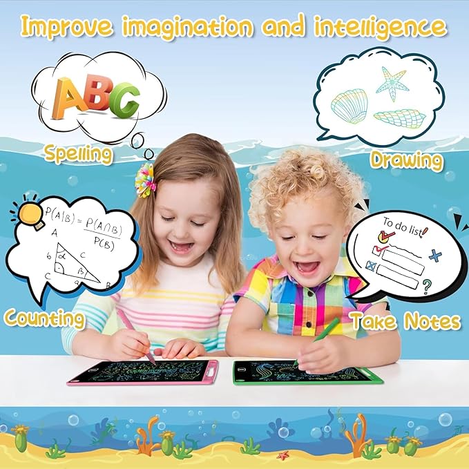 2 Pack LCD Writing Tablet 8.5 Inch Erasable Drawing Pad Toys for Kids Reusable Colorful Electronic Doodle Board Educational and Learning Gifts for Ages 2 3 4 5 6 7 8 Years Old(Blue+Pink)