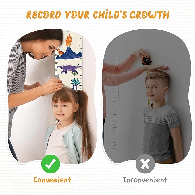 Woodemon Customize Name Canvas Growth Chart for Kids, Dinosaur Unisex Kids Room Wall Decor, Measuring Height Chart, Wall Tape with Height Chart for Kids, Foldable Height Tracker, Lightweight