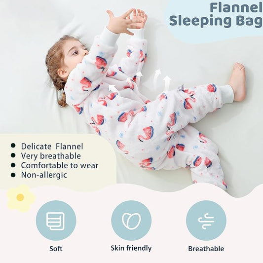 MICHLEY Toddler Flannel Sleeping Sack with Feet,Long Sleeve Baby Sleeping Bag 3-Way Zipper Super Warm Wearable Blankets