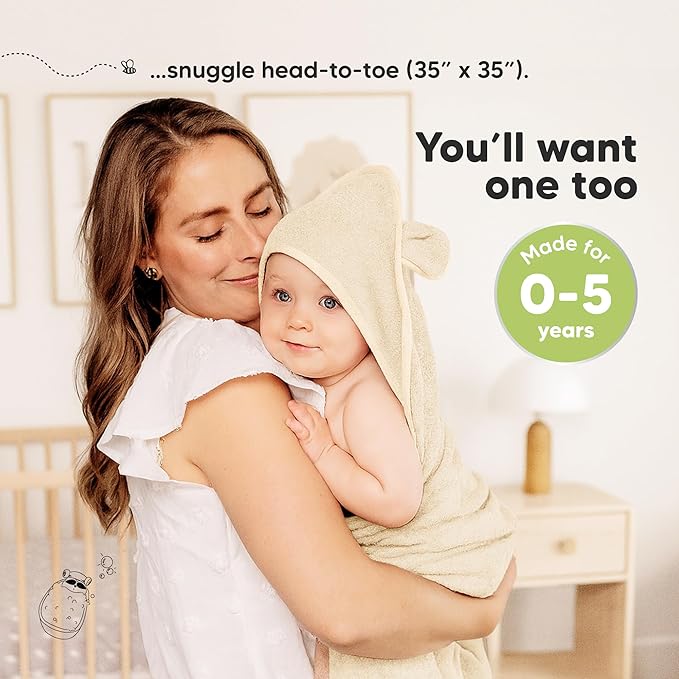 KeaBabies 2-Pack Hooded Baby Towels for Newborn - 35x35 Soft & Absorbent Viscose From Bamboo Baby Bath Towels with Hood for Infant,Toddler,Kids,Boys Girls,Newborn Bath Essentials (Rose Ivory, Regular)