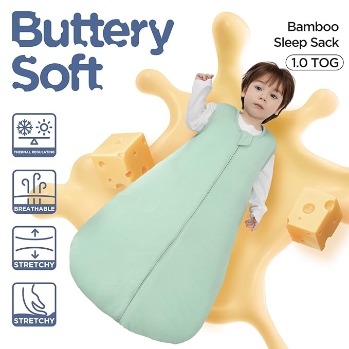 Duomiaomiao 2 Pack Buttery Soft Rayon Made from Bamboo Baby Sleep Sack 18-36 Months 1.0 TOG, Premium Baby Sleeping Bag 2-Way Zipper for Babies