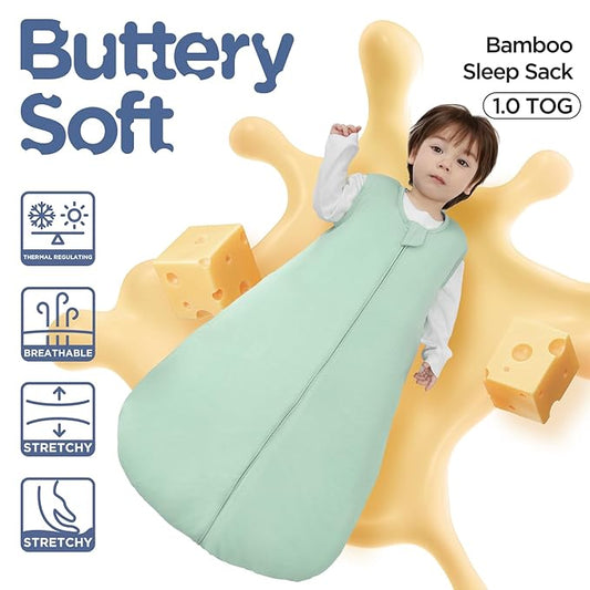 Duomiaomiao 2 Pack Buttery Soft Rayon Made from Bamboo Baby Sleep Sack 6-18 Months 1.0 TOG, Premium Baby Sleeping Bag 2-Way Zipper for Babies
