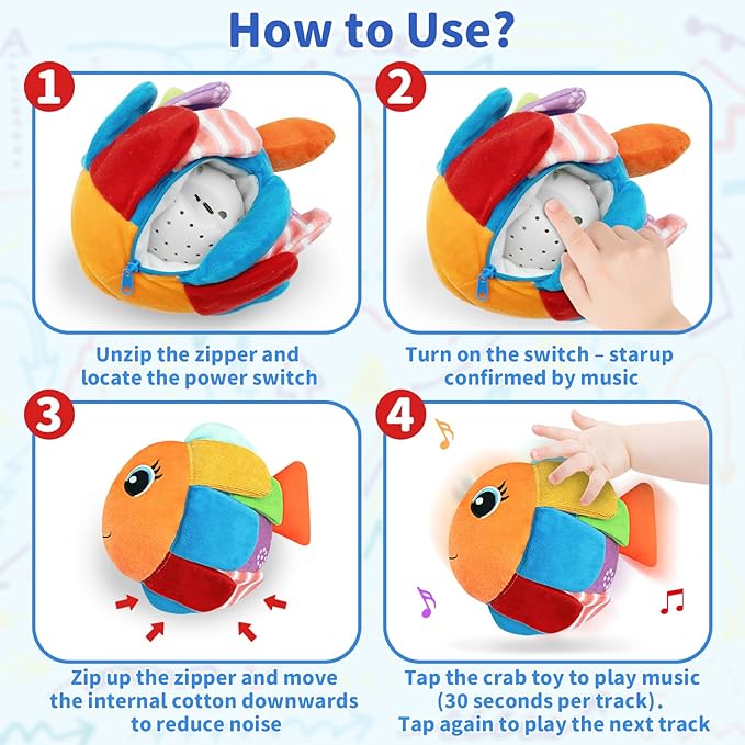 Crawling Baby Music Toys 6+ 12-18 Months - Dancing Walking Moving Bouncing Learning Fish Tummy Time Toy Sensory Toddler Toys for 1-3 Year Old Christmas Birthday Gifts Stocking Stuffers