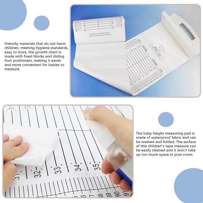 Baby Height Measuring Mat & Infantometer - Soft Growth Height Chart for Toddler, Newborn - Wall-Mountable Washable Ruler for Kids, Pediatrician Use (Foldable, Space-Saving)