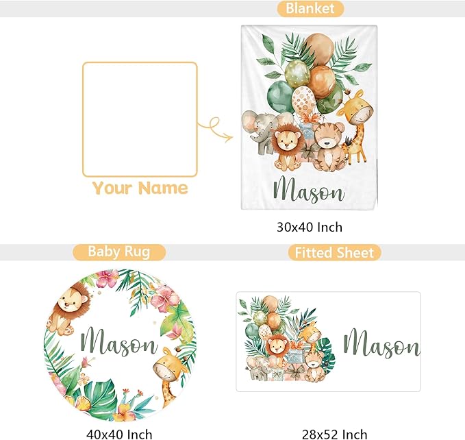 Custom Baby Crib Bedding Set - 3 Pcs Personalized Nursery Bedding Set with Name - Soft Double Layer Baby Crib Set for Girl Boy - Customized for Toddler Infant - Forest Animals