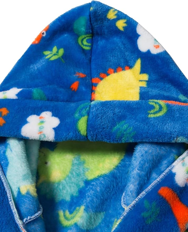 SANGTREE Boys Girls Robe Fleece Hooded Soft Toddler Bathrobe Cute Boys Bathrobe Fuzzy Plush Robes for Kids, 2-12 Years