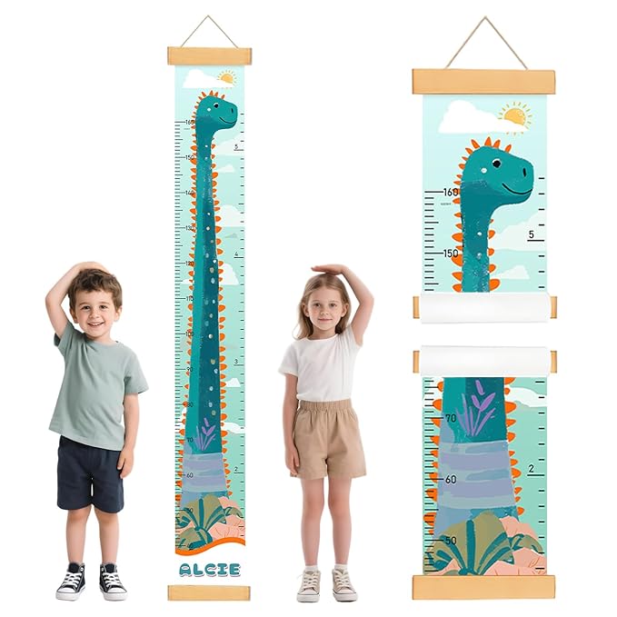 Personalized Name Growth Chart for Kids, Dinosaur Canvas Child Height Measurement, Kids Measuring Chart for Wall, Kids Room Wall Decor, Removable & Waterproof Growth Chart Ruler