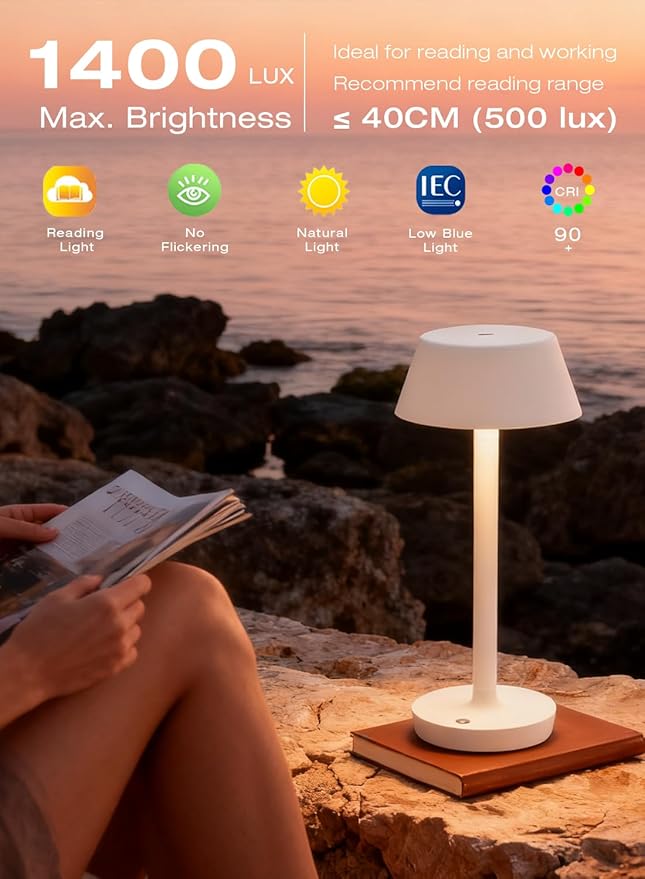 Light Worthy Cordless Rechargeable Table Lamp with Power Charger,Portable Touch LED Desk Lamp,5000mAh Battery Operated,2700K-5700K Tunable Dimmable for Bedroom,Outdoor Camping Bedside,White