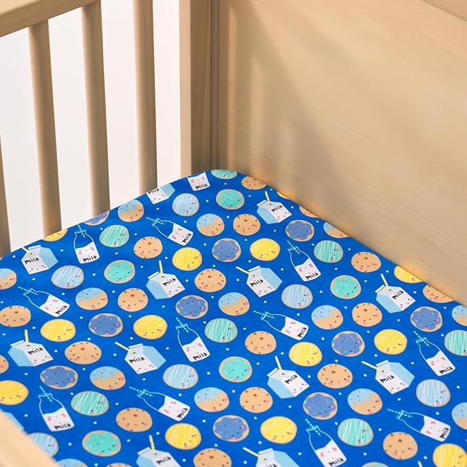 Little Sleepies Baby Crib Sheets, Buttery Soft Viscose from Bamboo Crib Sheets for Boys & Girls, Toddler Bed Sheet, Standard Crib Mattress Sheet, Super Stretchy & Elasticized (Blue Cookies & Milk)