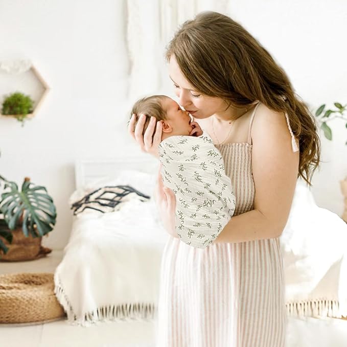 lulumoon Baby Muslin Swaddle Blankets: Soft Receiving Blanket for Newborn - Cotton Swaddling Blanket for Neutral 2Pack(Leaf Autumn)