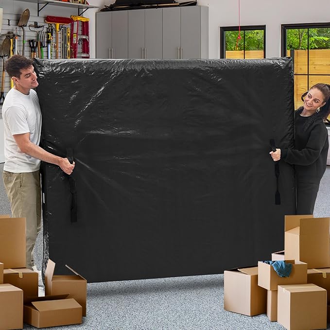 Mattress Bags for Moving and Storage, BETU Full Size Waterproof Mattress Protector Mattress Cover with 8 Heavy Duty Handles and Zipper Extra Thick Moving Supplies for Bed Reusable (77x57x13.5 Black)