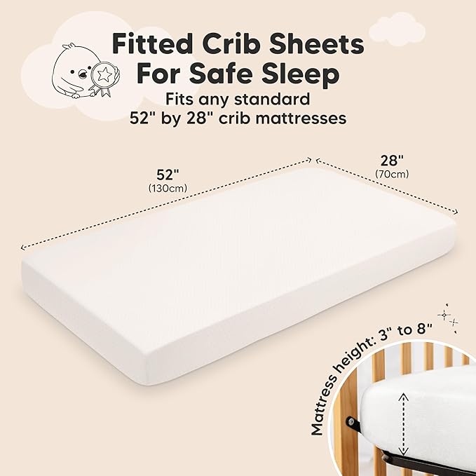 KeaBabies 2-Pack Fitted Crib Sheets for Boys, Girls, Baby - Soft Bamboo Viscose Cotton, 52x28 Standard Crib Mattress Sheets, Toddler Bed Mattress Cover, Gender Neutral, Breathable,Durable (Soft White)