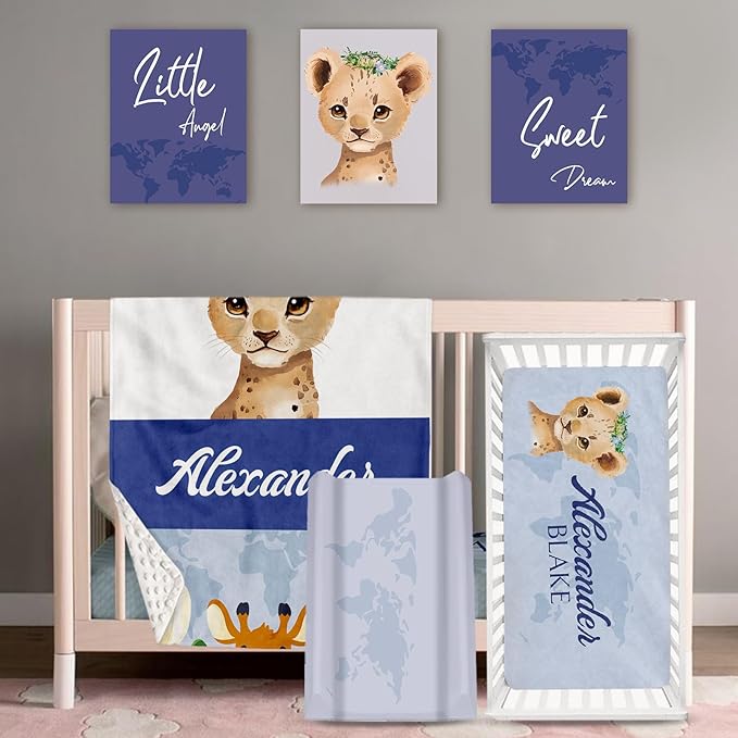 Personalized Baby Crib Bedding Set: 4 Piece Custom Gift Crib Bed Set with Name - Blue Leopard Design, Nursery Bedding Set for Baby Girls,Newborn Boys Girls Crib Sets, Crib Bedding Shower Gifts
