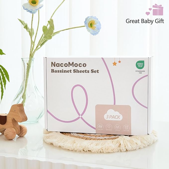 3 Pack Soft Strecthy Bassinet Sheets - 33"x20" Bedside Bassinet Sheets for Baby Delight, Angelbliss, Maxi-COSI & Most Bedside Sleeper | Breathable & Skin Friendly Bassinet Fitted Sheets for Girls