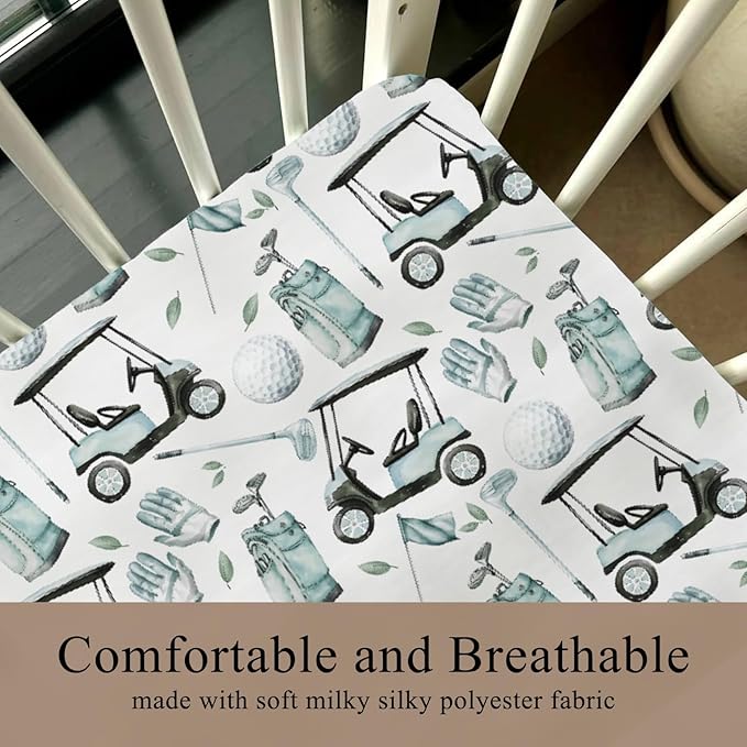 Golf Gear Sport Green Fitted Crib Sheet for Baby Girls Boys 52x28x9 in Golfing Cart Gloves Bag Flag Sports Fitted Crib Mattress Cover for Standard Crib Toddler Golfs Lovers Gift Bed Sheet
