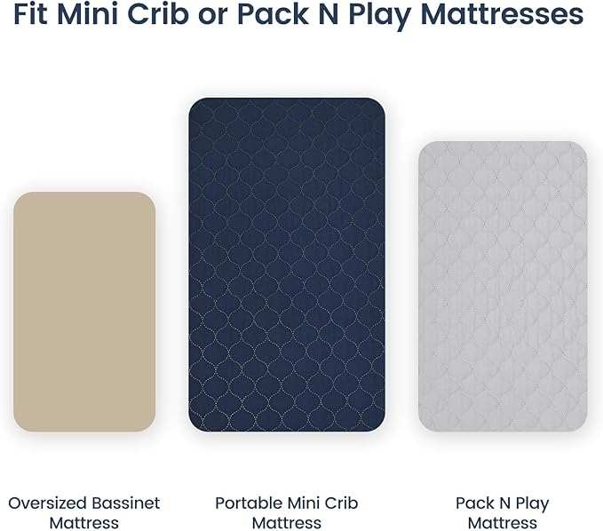david's kids 2 Pack 38''x25'' Waterproof Mini Crib Mattress Protector, Fitted Pack N Play, Playard and Mini Crib Mattresses, Ultra Soft Breathable Pad Cover for Boys Girls Neutral, Grey & Navy Blue