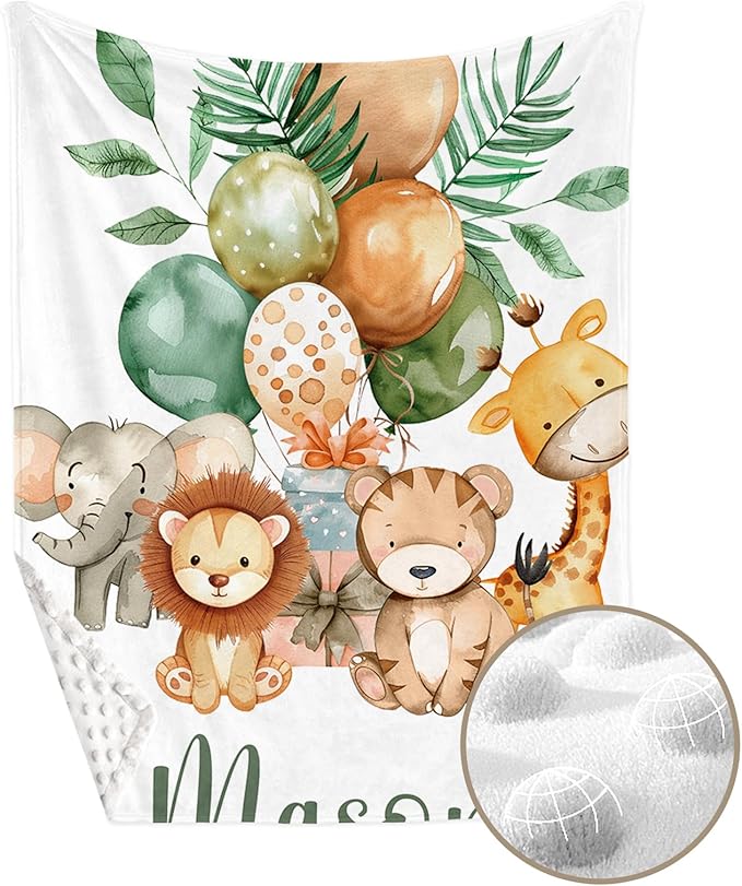 Personalized Baby Crib Bedding Set, Custom Name Lion Giraffe Baby Bedding 2-Pcs Set - Soft Double Layer Dotted Blanket and Fitted Sheet, Nursery Bedding for Newborn Boys Girls, Perfect Shower Gift