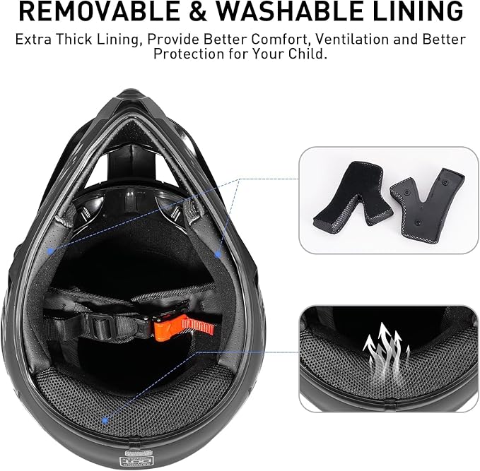 Youth Kids Dirt Bike Motocross Helmet (Goggles Gloves Face Mask) 4PCS Set, DOT Approved Full Face Motorcycle Helmets,ATV BMX MX Mountain Bike Off Road Kid Helmet (Black Skull，M)