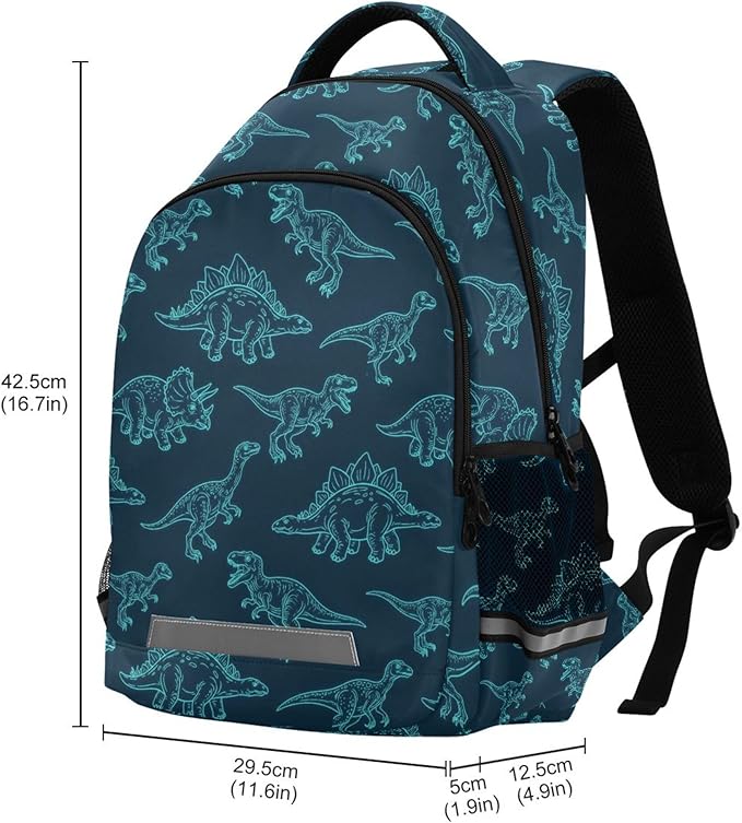 MNSRUU School Backpack with Chest Strap, Dinosaur Pattern Laptop Backpack, Travel Hiking Backpack for Boys Girls, Rucksack, Knapsack One Size