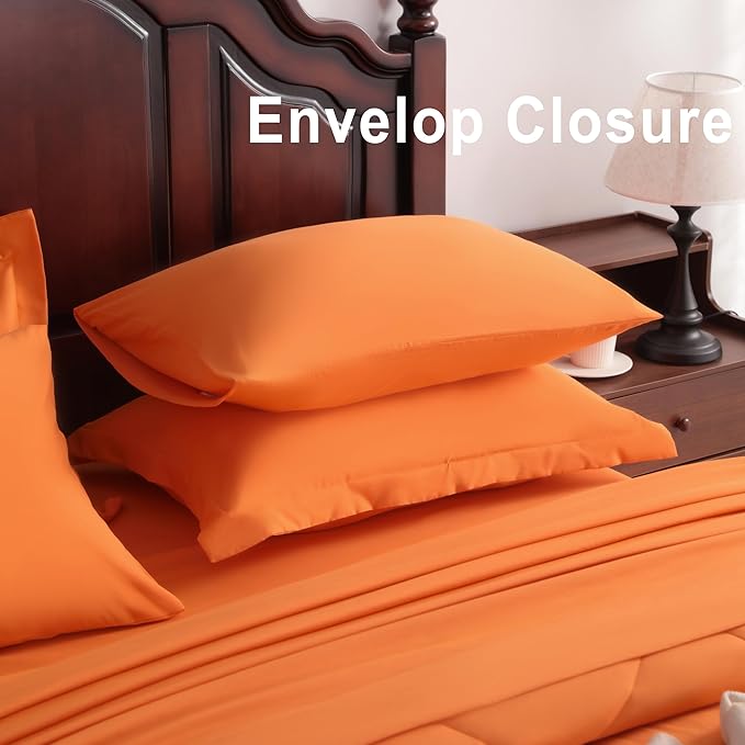NTBAY Queen Comforter Set with Sheets, 7 Pieces Soft and Breathable Queen Bedding Set, Bed in a Bag, Down Alternative Comforter Set Solid Color All Season, Queen Bedding Set, Orange