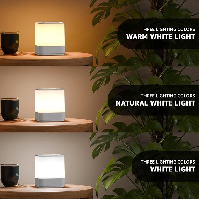 uuffoo 2 Pack Rechargeable Night Light Lamp 3 Modes Touch Dimmable LED Portable Table Lamp Battery Operated, Small Cordless Lamp for Bedroom Travel Bathroom Cruise