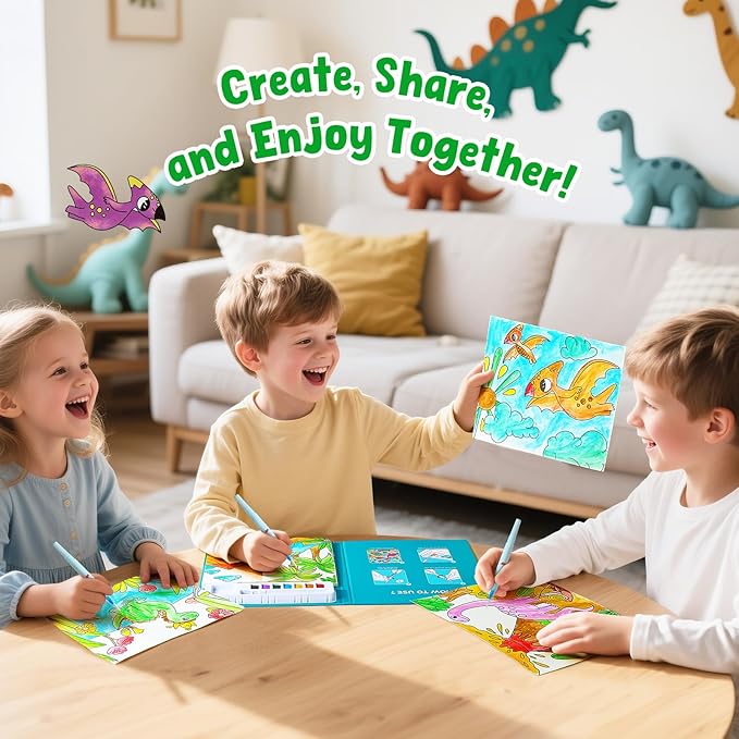 JoyCat Paint with Water Coloring Books for Toddlers, Watercolor Painting Sets for Kids Ages 3-5 4-8, Arts and Crafts Drawing Activities Toy Birthday Gift for Boys Girls (Dinosaurs)