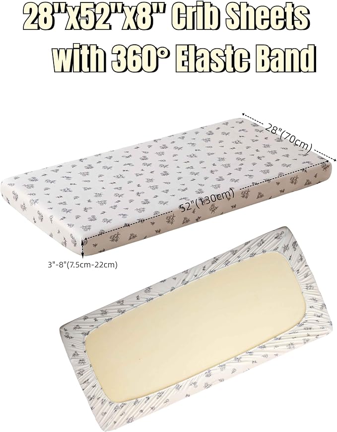 SDY Jersey Crib Sheets for Baby Boys and Girls,52”x28”x8, 2 Pack,Neutral Flower Standard Oval/Retangle Fitted Crib Sheets for Toddler,Super Soft Breathable
