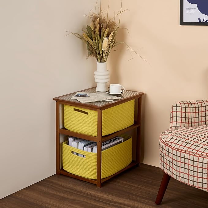 MiniArk Large Storage Baskets for Shelves, Closet Organizers Bins for Clothes Blanket Towels, Baby Nursery, Toy Baskets Box, Woven Rope Baskets, 17 x 13 x 7.5”, 3 Packs Yellow