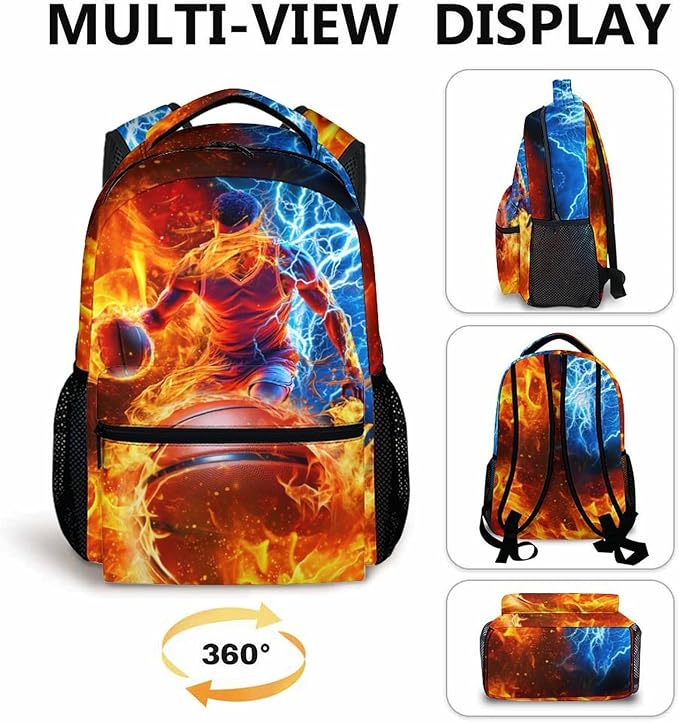 CustomWish Boys Basketball Backpacks - Sport Backpacks for Kids School - Lightweight Back to School Supplies - 17 Inch Cool Bookbag for Elementary Middle Primary High Senior