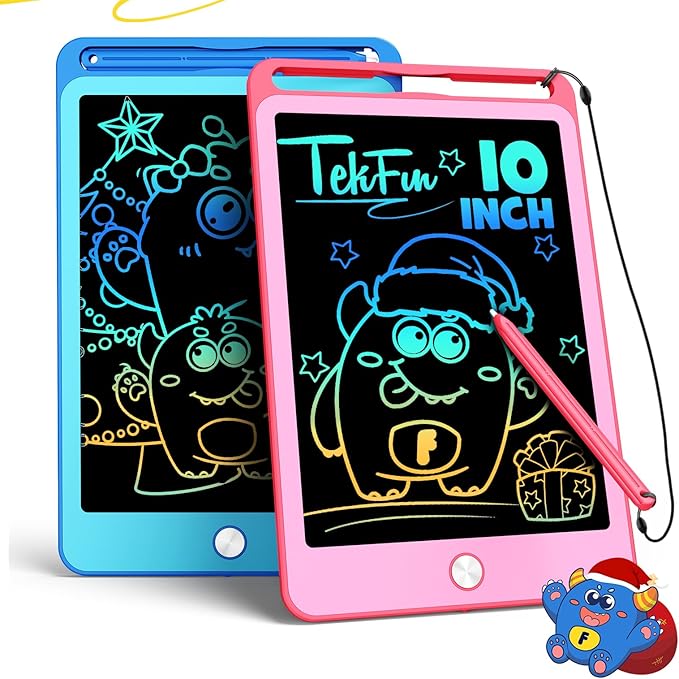 TEKFUN 2 Pack LCD Writing Tablet for Kids, 10 Inch Blue+Pink Doodle Board Drawing Board Reusable Drawing Tablet with Lanyard, Educational Kids Toddler Toys Birthday Gift for Boys Girls 3-12 Years Old