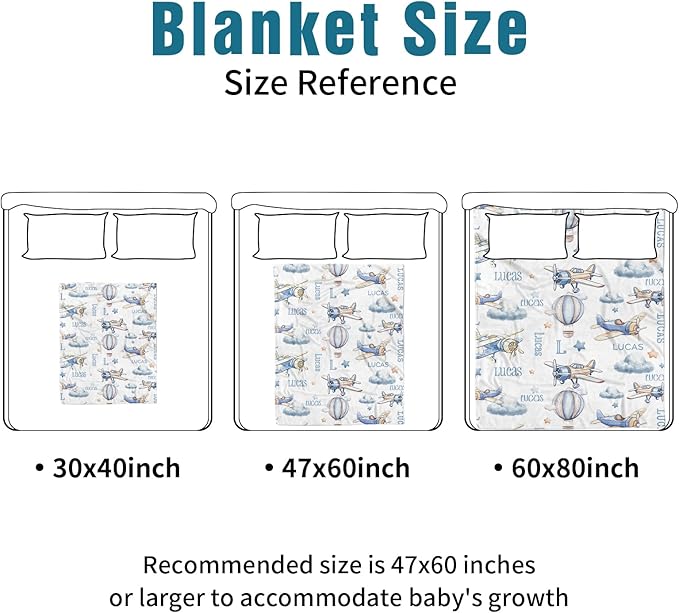 Custom Name Crib Bedding Set 3-Piece – Toy Airplane Design Baby Bedding Set with Personalized Soft Blanket, Fitted Sheet, Changing Pad Cover – Ideal Newborn Gift for Boys and Girls