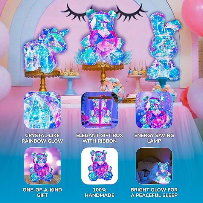 IN HIS NAME LED Teddy Bear Night Light - Colorful LED Light Up Bear with Pink Heart for Kids Room - Premium Bedside Lamp Nursery Decor & Cute Light for Kids - Unique Nursery Lighted Gifts Spring Decor