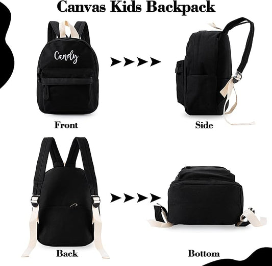 MT WORLD Daycare Backpack - Personalized Canvas Backpack with Name - Classic 15inch Daypack with Back Pocket - Custom Daycare Diapering Bag for Overnight Travel Birthday Gifts (Black, Large)