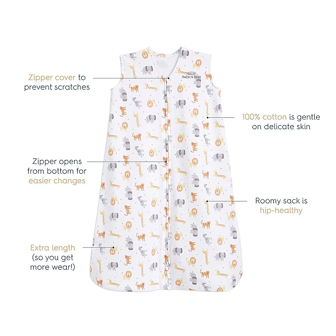HALO SleepSack, 100% Cotton Wearable Blanket, Swaddle Transition Sleeping Bag, TOG 0.5, Jungle Cotton, Medium, 6-12 Months