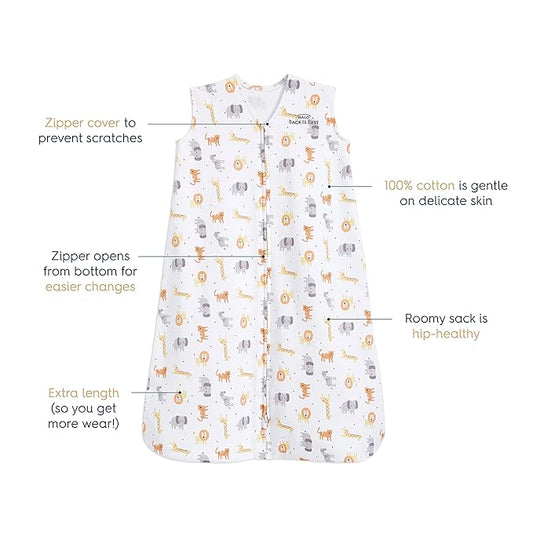 HALO SleepSack, 100% Cotton Wearable Blanket, Swaddle Transition Sleeping Bag, TOG 0.5, Jungle Cotton, Medium, 6-12 Months