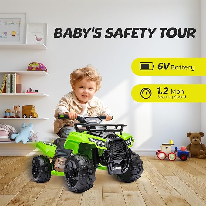 ATV for Kids, 6V Battery Powered Toddler 4 Wheeler w/Music, Light, 1.2mph Max Speed, Kids ATV 4 Wheeler for Toddlers Aged 1.5-3 Years Old, Green
