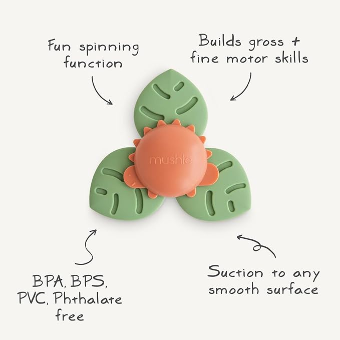 mushie Dino Suction Spinner Toy | Toddler Sensory Toys for Bath & Play