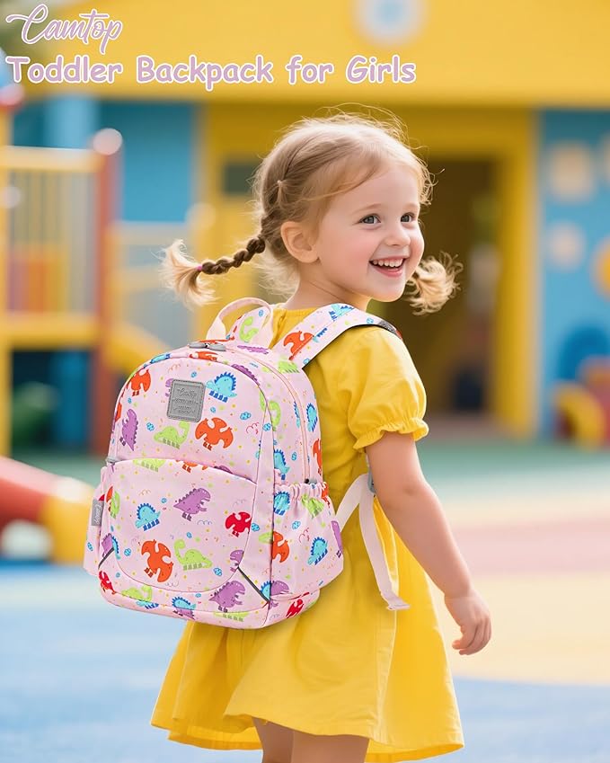 CAMTOP Toddler Backpack for Boys Girls 2-4, Kids Backpacks for Kindergarten Preschool, 12" H Small Bookbag for Daycare Travel (Pink Dinosaur, 12''- Not fit A4 folder)