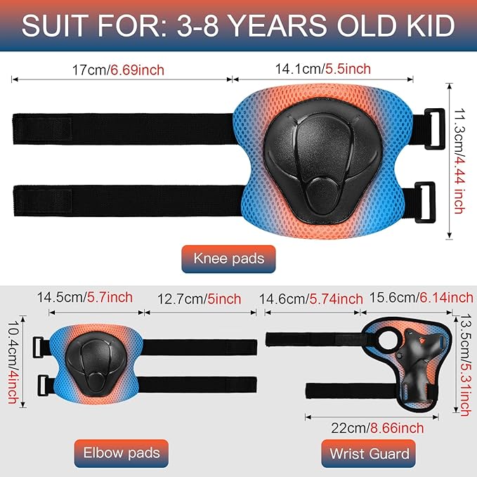 Kids Protective Gear Set Knee Pads for Kids 3-14 Years Toddler Knee and Elbow Pads with Wrist Guards 3 in 1 for Skating Cycling Bike Rollerblading Scooter