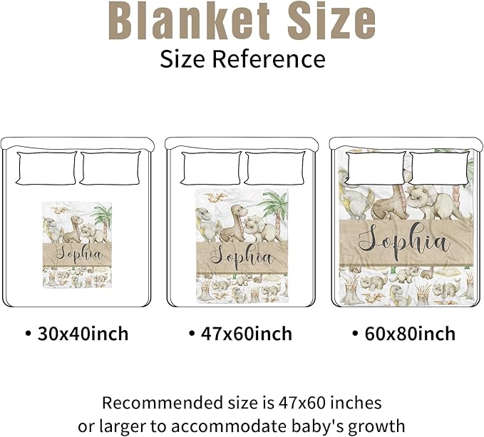 Personalized Crib Bedding Set for Boys Girls, Custom Baby Crib Sets with Name, Cute Dinosaur Theme Nursery Bedding 2 Piece - Soft Blanket with Double Layer Dotted Backing, Crib Fitted Sheet
