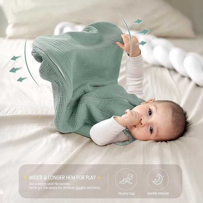 lulumoon Sleep Sack Muslin for Baby: Cotton Wearable Blanket for 9-15 Months - Soft Lightweight Ideal for Nursery Lounge Nighttime Naptime 6-12 Months