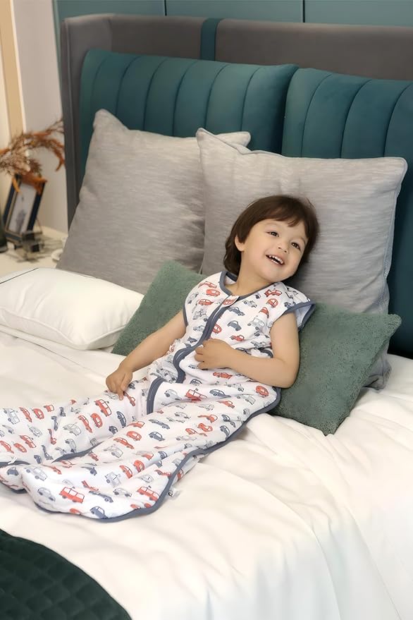 Baby Sleep Sack 2-4 T 95% Rayon from Bamboo 5% Spandex Boys & Girls Wearable Blanket 1.0 TOG Toddler Sleeping Sack 2- Way Zipper X-Large Car Truck