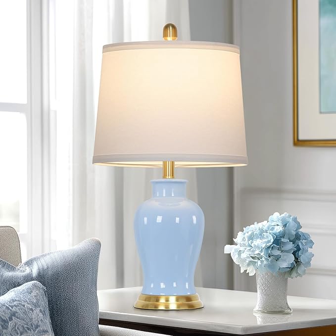 luxeflow Blue Ceramic Table Lamps Set of 2, 23" Coastal Ceramic Lamps with Ginger Jar Design, Modern Bedside Lamp for Living Room End Table, Elegant Bedroom Lamp for Nightstand Desk Side Home Decor