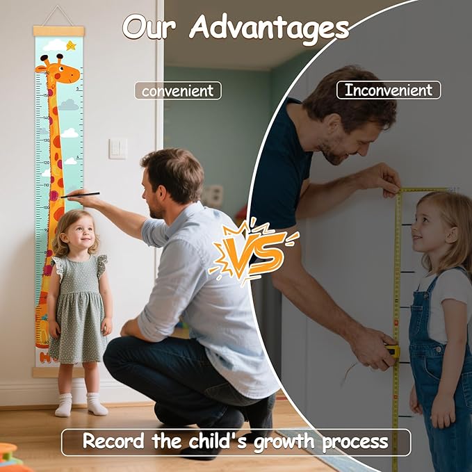 Personalized Name Kid Height Measurement for Wall, Giraffe Canvas Growth Chart Removable, Waterproof Height Chart for Kids Boys Girls Toddler, Playroom Wall Decor Growth Chart for Wall