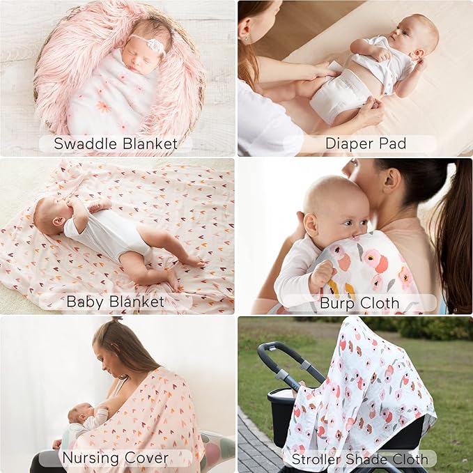 Momcozy Muslin Swaddle Blankets, 4 Pack Soft and Breathable Skin-Friendly Large 47 X 47 Inches Neutral Matching Baby Swaddling Receiving Blankets for Newborn Girls and Boys