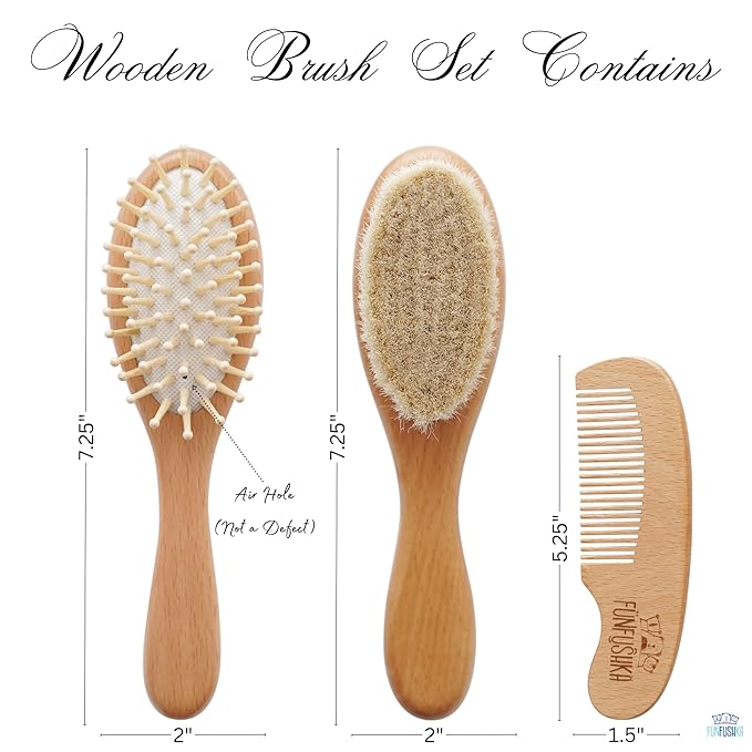Baby Hair Brush Set for Newborns & Toddlers - Baby Brush and Comb Set - Ultra Soft Goat Hair Bristles, Perfect for Cradle Cap, Newborn Showers & Registries Gift, Comb Brush for Girls & Boys (Walnut)