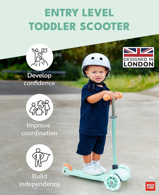 Teeny | 3 Wheel Mint Scooter for Kids & Toddlers Ages 3-6 Years | Flashing Wheels | Height Adjustable 53 to 70 cm | My First Scooter
